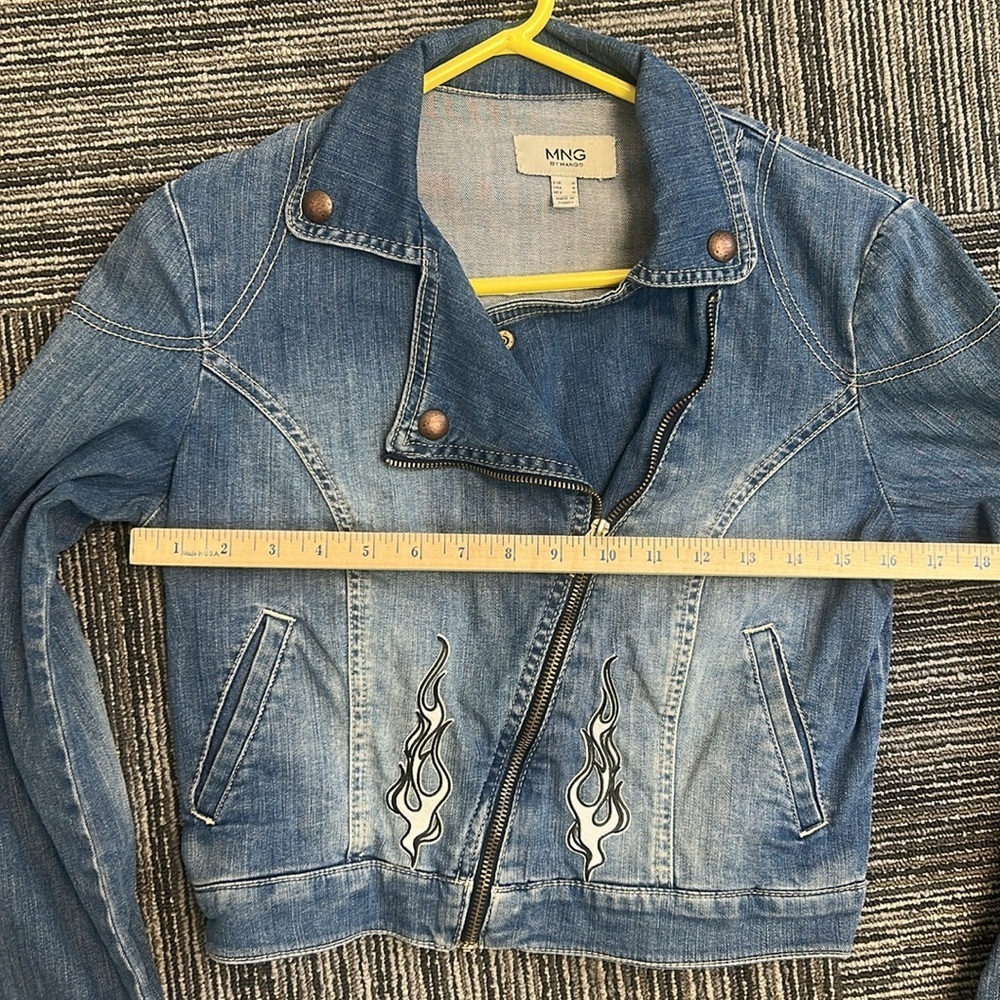 MNG by Mango Cropped Denim Moto Jacket Size M - Picture 6 of 7
